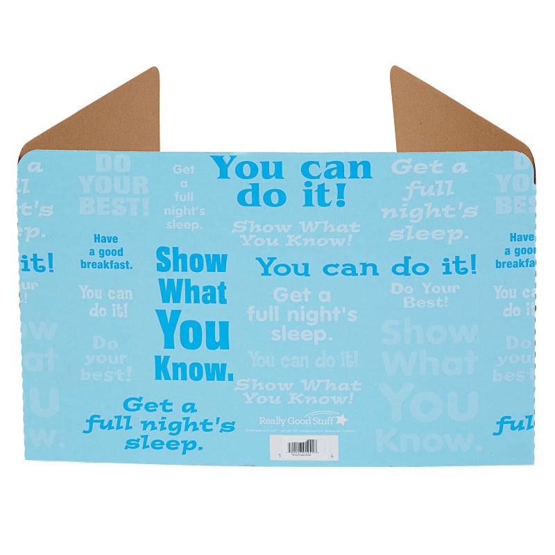 Really Good Stuff Privacy Shields for Student's Desks - 14"H x 22"W x 16"D - Blue Desk Dividers with Motivational Messages (Set of 12) - Image 1